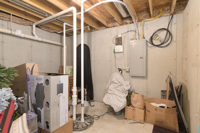 basement featuring electric panel