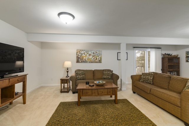 living room with light carpet