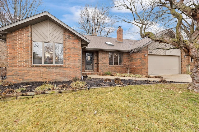 single story home featuring a garage and a front yard