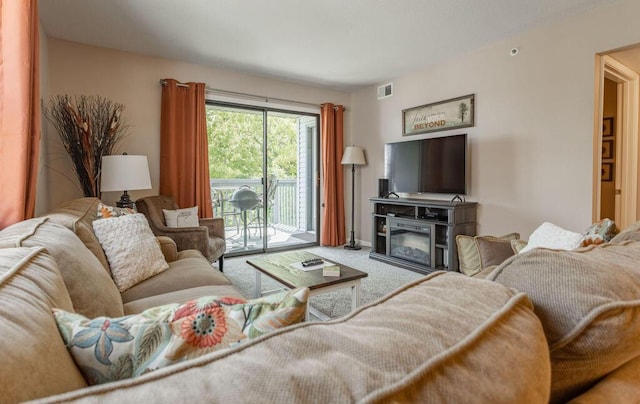 living room featuring carpet flooring