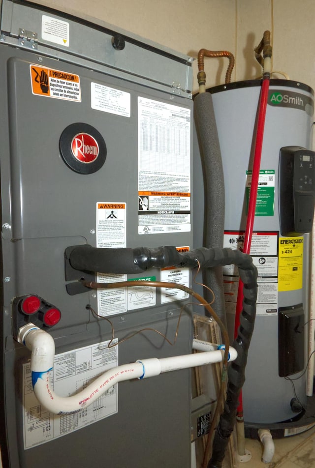 utility room with heating unit and water heater