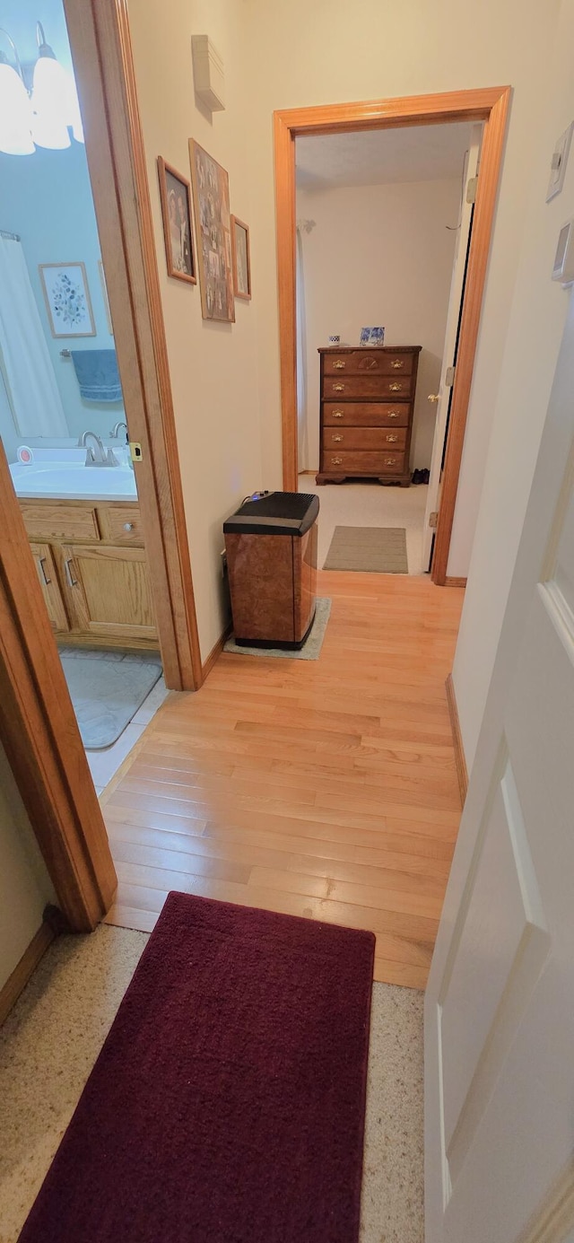 corridor with hardwood / wood-style flooring