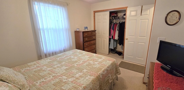 carpeted bedroom featuring a closet