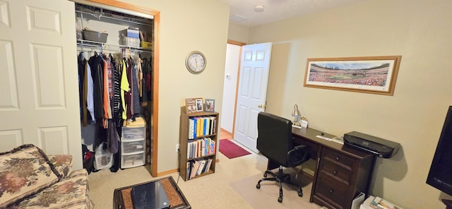 view of carpeted home office