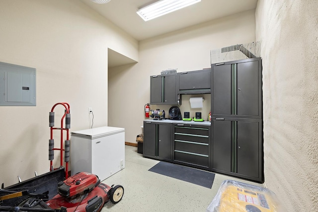 kitchen with fridge and electric panel