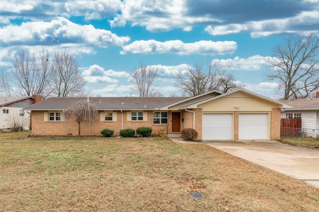 single story home with a garage and a front yard