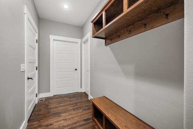 mudroom featuring dark hardwood / wood-style flooring