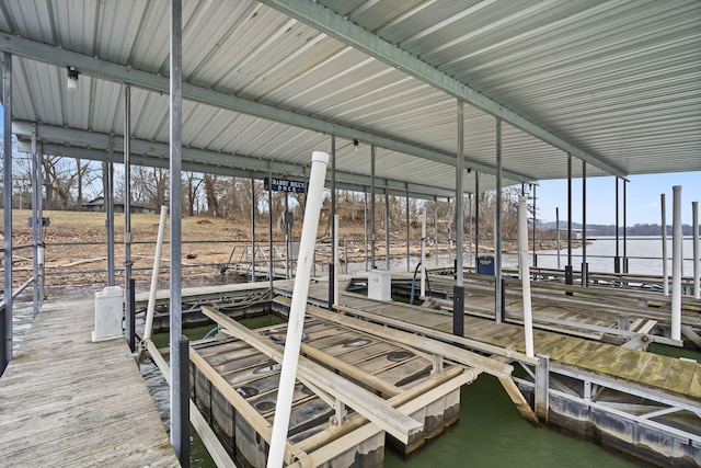 dock area with a water view