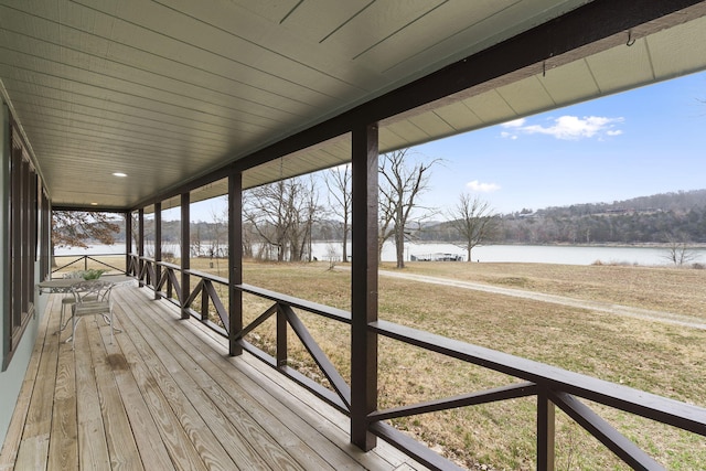 deck with a water view