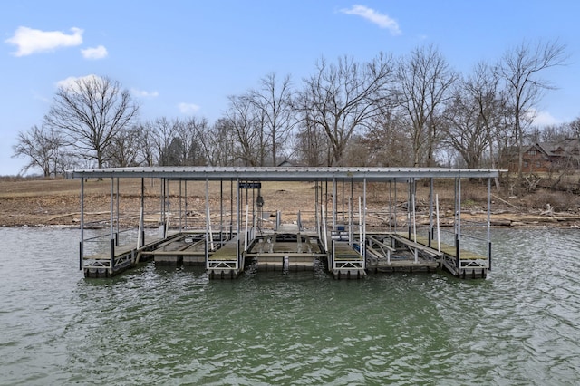 dock area featuring a water view