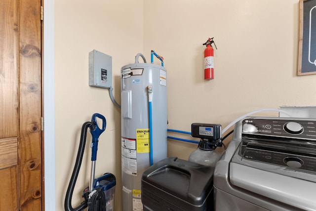 washroom with washer / clothes dryer and electric water heater