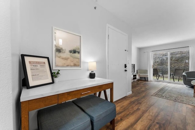 home office featuring dark hardwood / wood-style floors