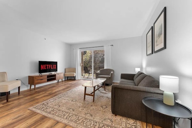 living room with wood-type flooring