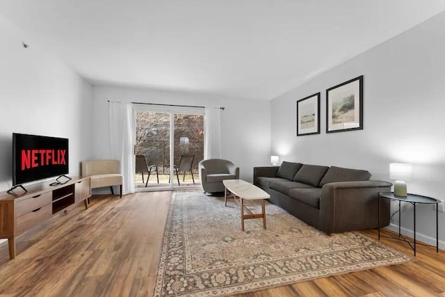 living room with hardwood / wood-style floors