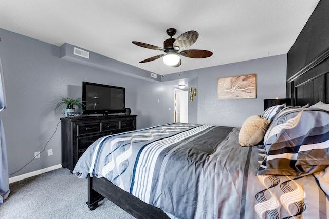 bedroom featuring ceiling fan and carpet floors