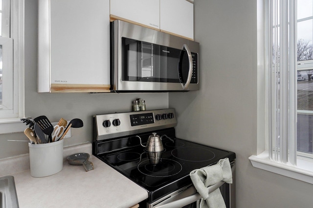 kitchen with white cabinetry and stainless steel appliances