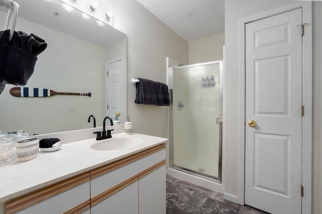 bathroom featuring vanity and walk in shower