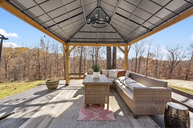 view of patio featuring a gazebo and outdoor lounge area