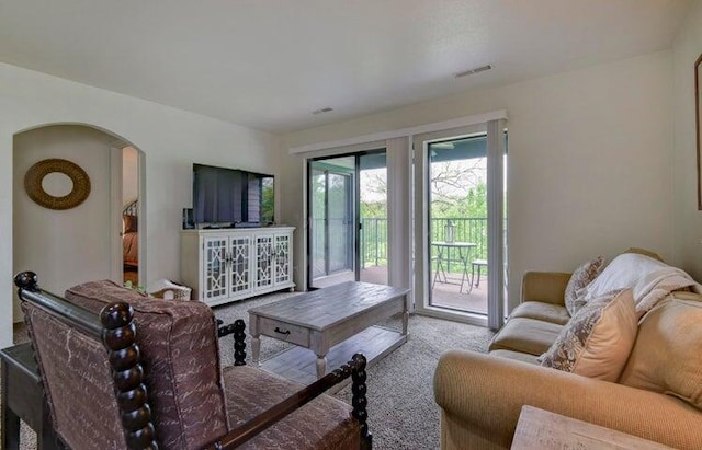 living room with carpet flooring