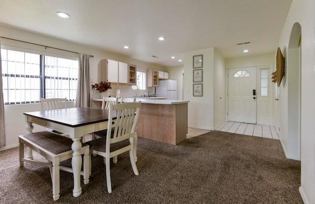 view of carpeted dining room