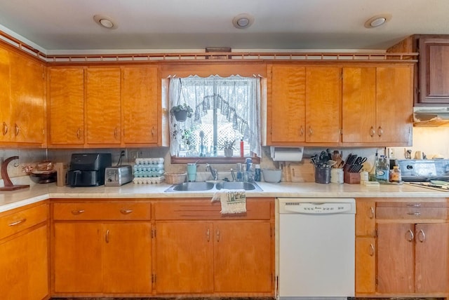 kitchen featuring dishwasher, sink, and range hood