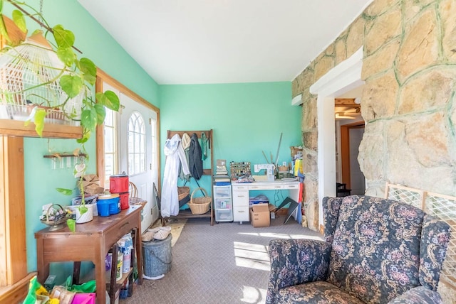 living area with carpet floors