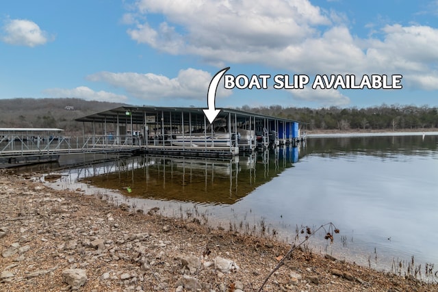 view of dock with a water view