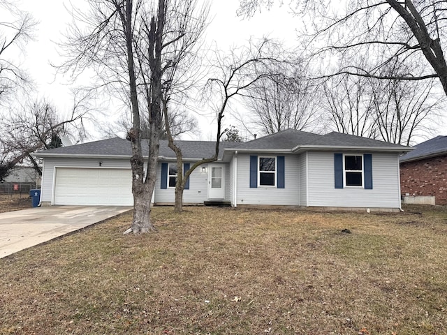 ranch-style house with a garage and a front yard