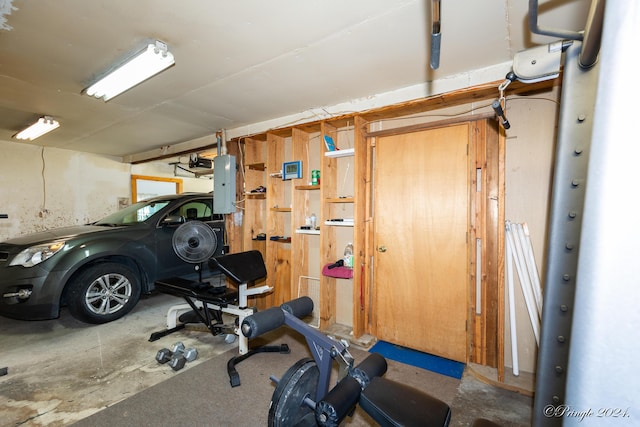 workout room featuring electric panel