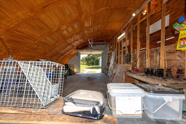 miscellaneous room with lofted ceiling