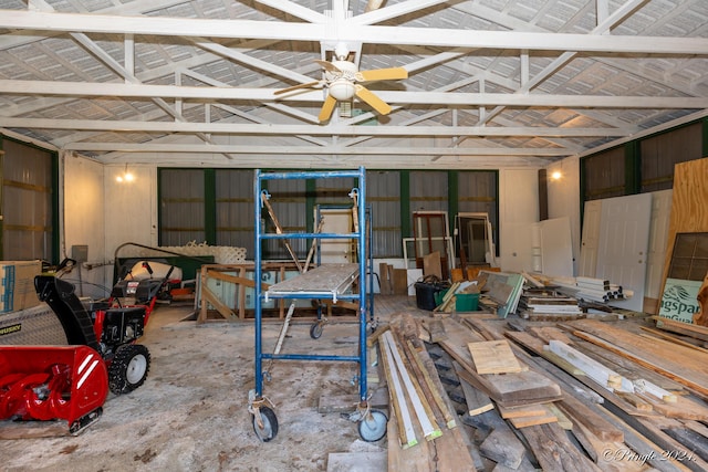 miscellaneous room with vaulted ceiling and ceiling fan