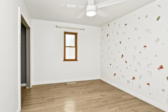 853 E Guinevere St, Springfield, MO 65807 - unfurnished bedroom with light wood-style flooring, baseboards, and ceiling fan
