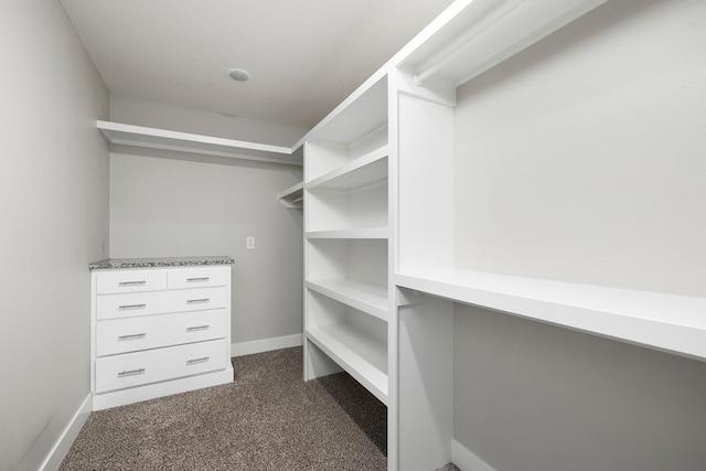 walk in closet with dark colored carpet