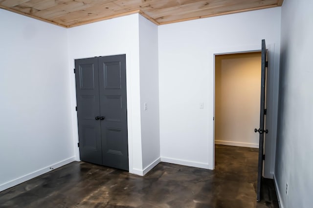 unfurnished bedroom with wood ceiling