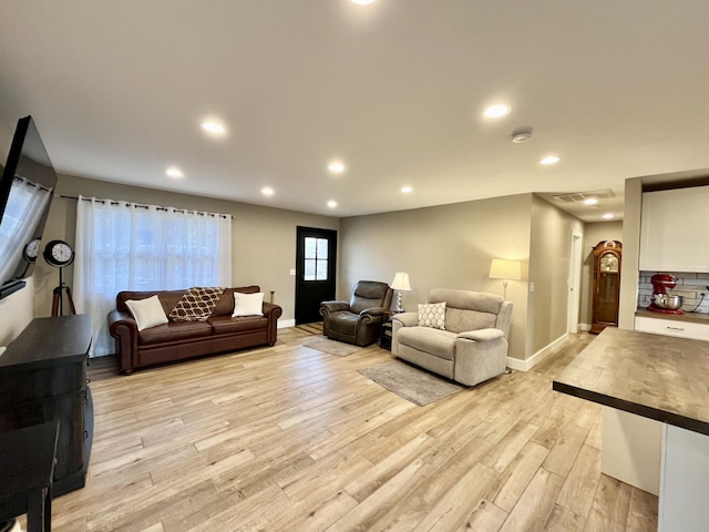 living room featuring light wood-type flooring