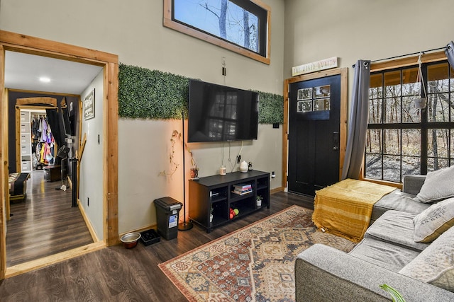 living room with dark wood-type flooring