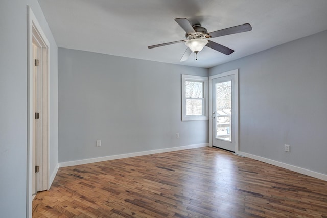 unfurnished room featuring wood-type flooring and ceiling fan