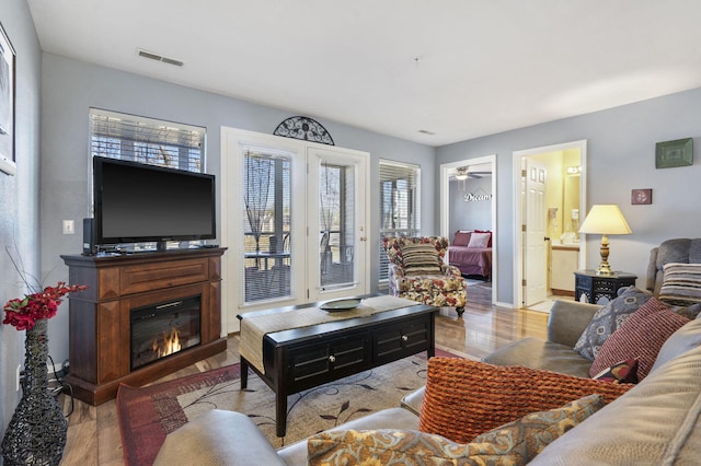 living room featuring light hardwood / wood-style flooring