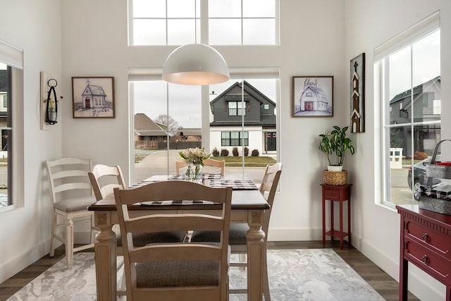 dining area featuring plenty of natural light and hardwood / wood-style floors