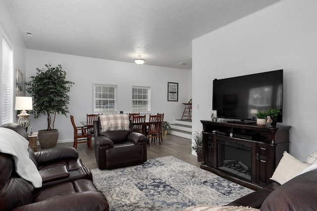 living room with hardwood / wood-style floors