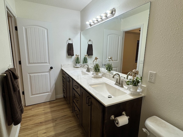 bathroom featuring vanity, toilet, and hardwood / wood-style floors