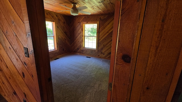 11498 Weatherman Dr, Mountain Grove, MO 65711 - unfurnished room featuring carpet flooring, healthy amount of natural light, wooden ceiling, wood walls, and ceiling fan