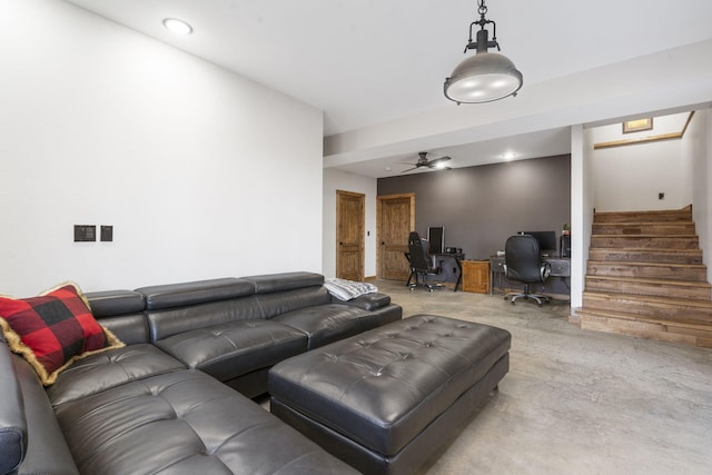 living area with stairway