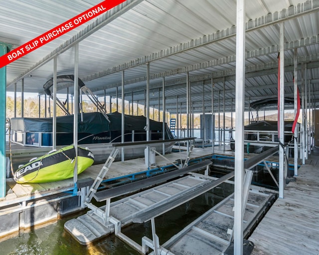 view of dock with boat lift