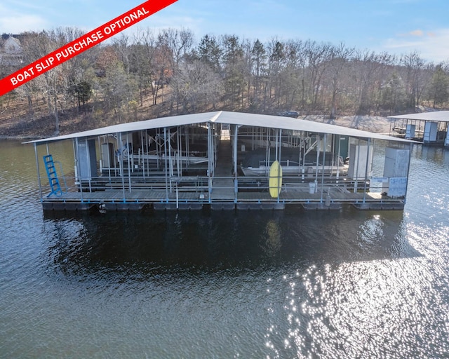 view of dock featuring a water view and boat lift