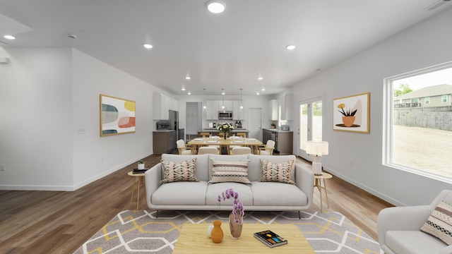 living room with hardwood / wood-style floors