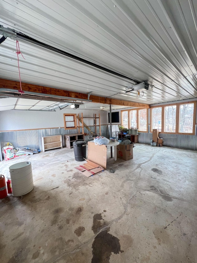 garage with a garage door opener