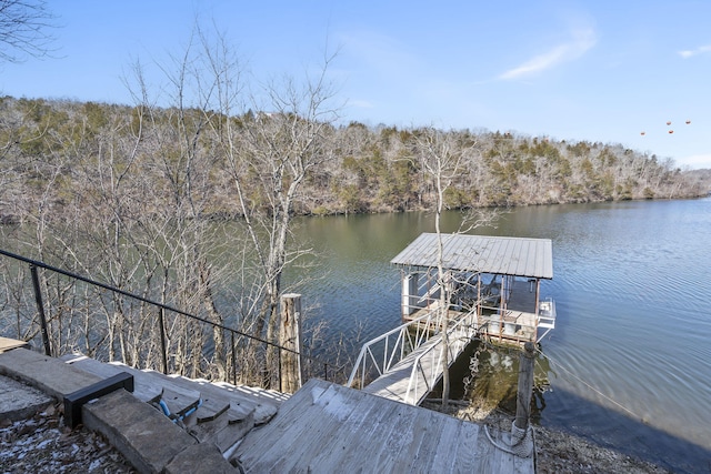 view of dock featuring a water view