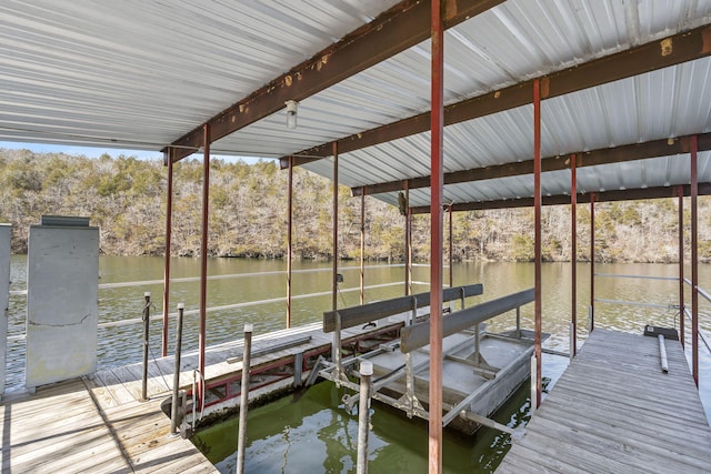 view of dock with a water view