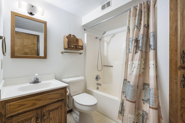 full bathroom featuring toilet, vanity, and shower / tub combo